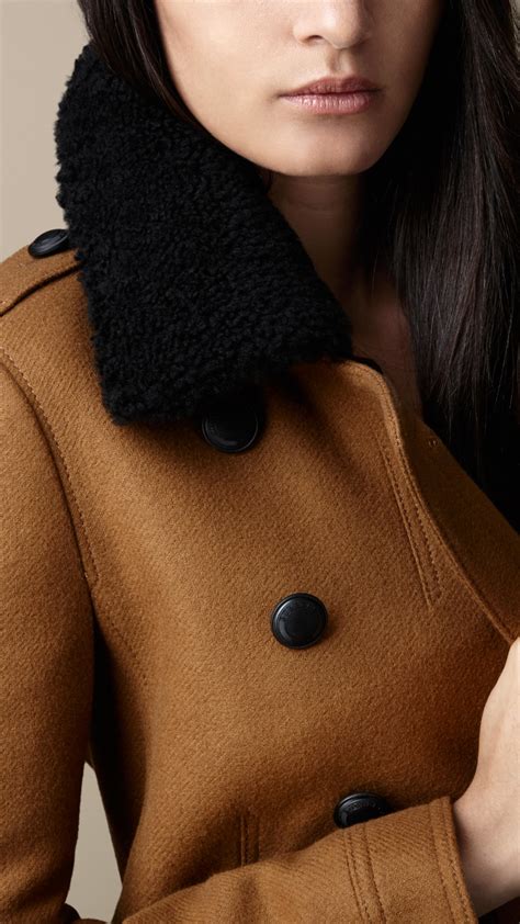 burberry london pershaw shearling collar peacoat|burberry cashmere cape coat.